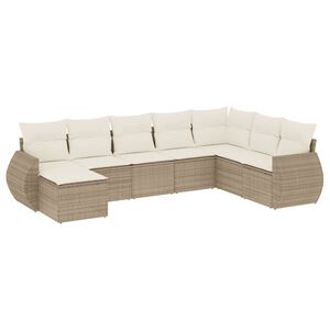 vidaXL 8 Piece Garden Sofa Set with Cushions Beige Poly Rattan