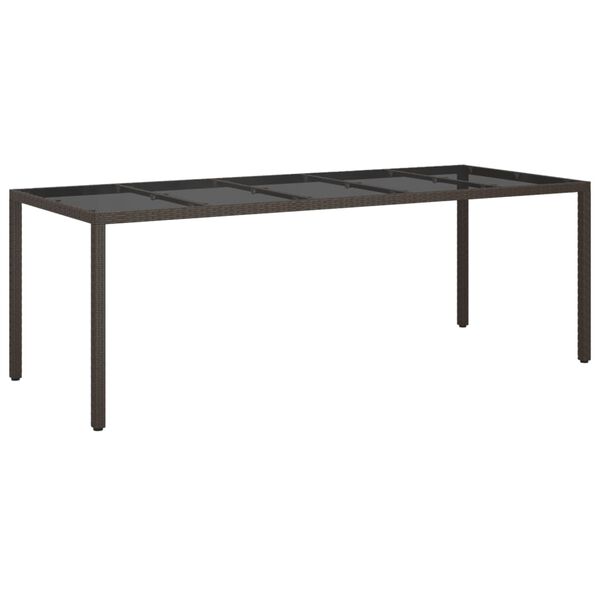 vidaXL Garden Table Brown 250x100x75 cm Tempered Glass and Poly Rattan