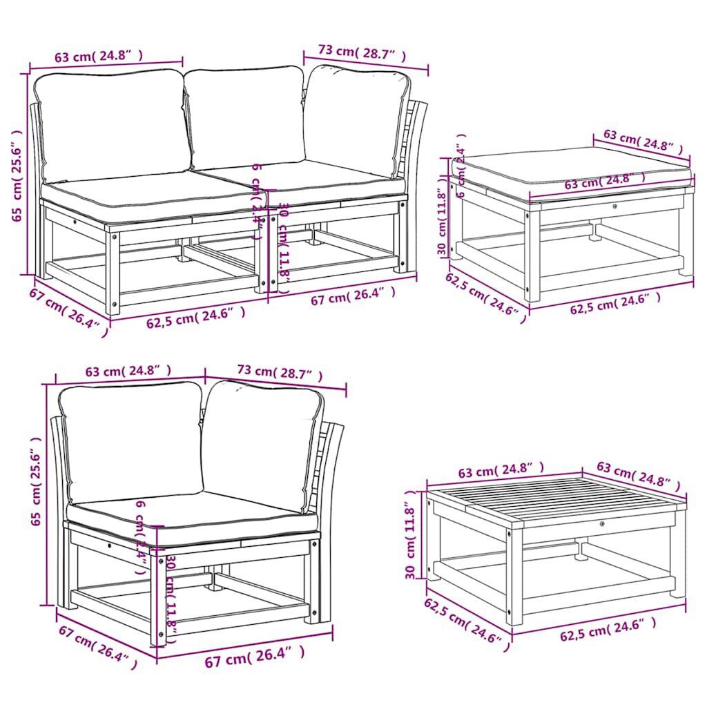 vidaXL 10 Piece Garden Lounge Set with Cushions Solid Wood Acacia