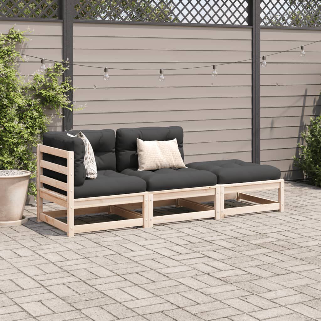 vidaXL 3 Piece Garden Sofa Set with Cushions Solid Wood Pine