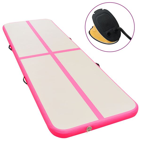 vidaXL Inflatable Gymnastics Mat with Pump 400x100x10 cm PVC Pink