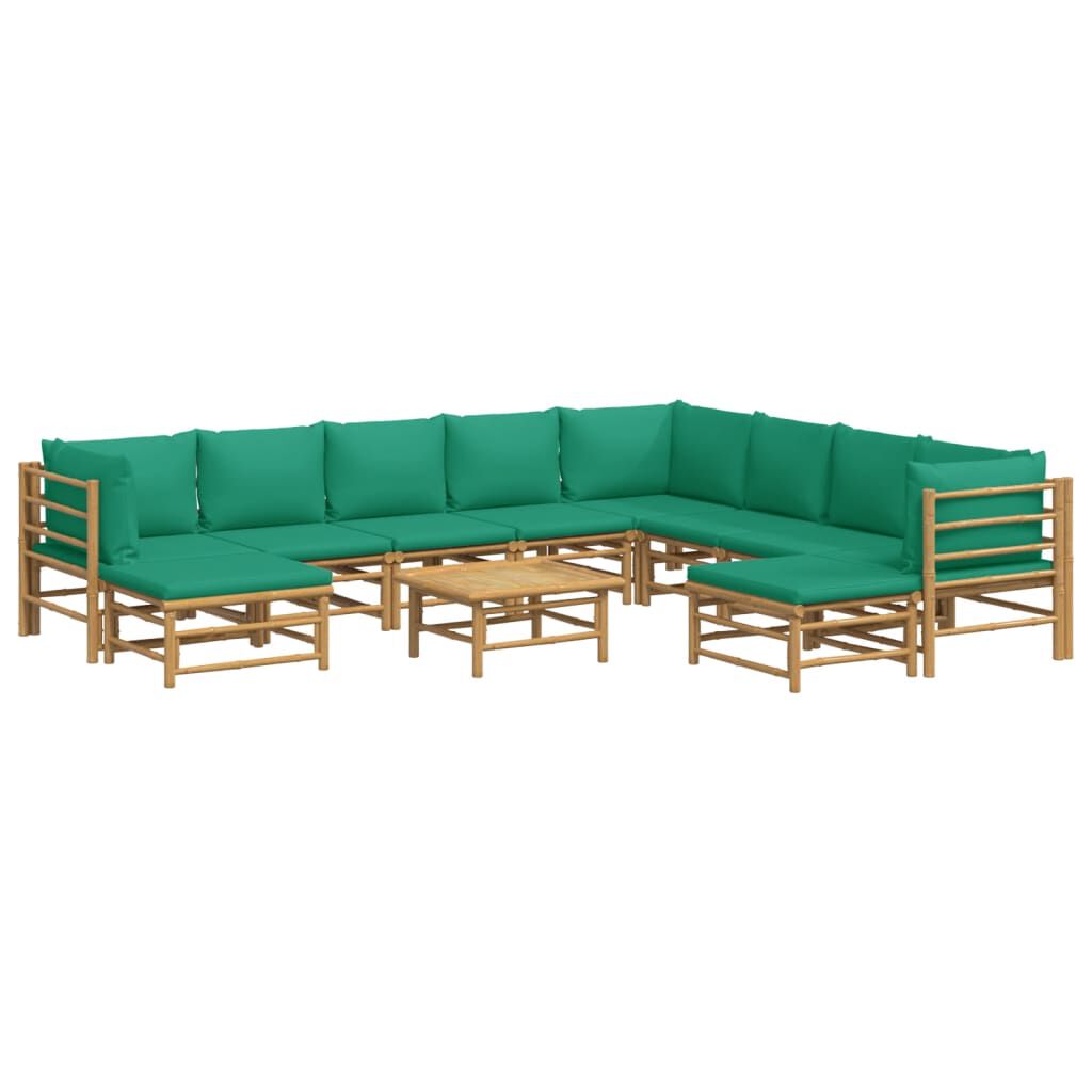 vidaXL 11 Piece Garden Lounge Set with Green Cushions Bamboo
