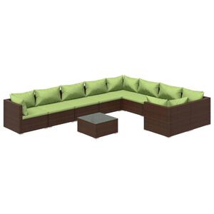 vidaXL 10 Piece Garden Lounge Set with Cushions Poly Rattan Brown