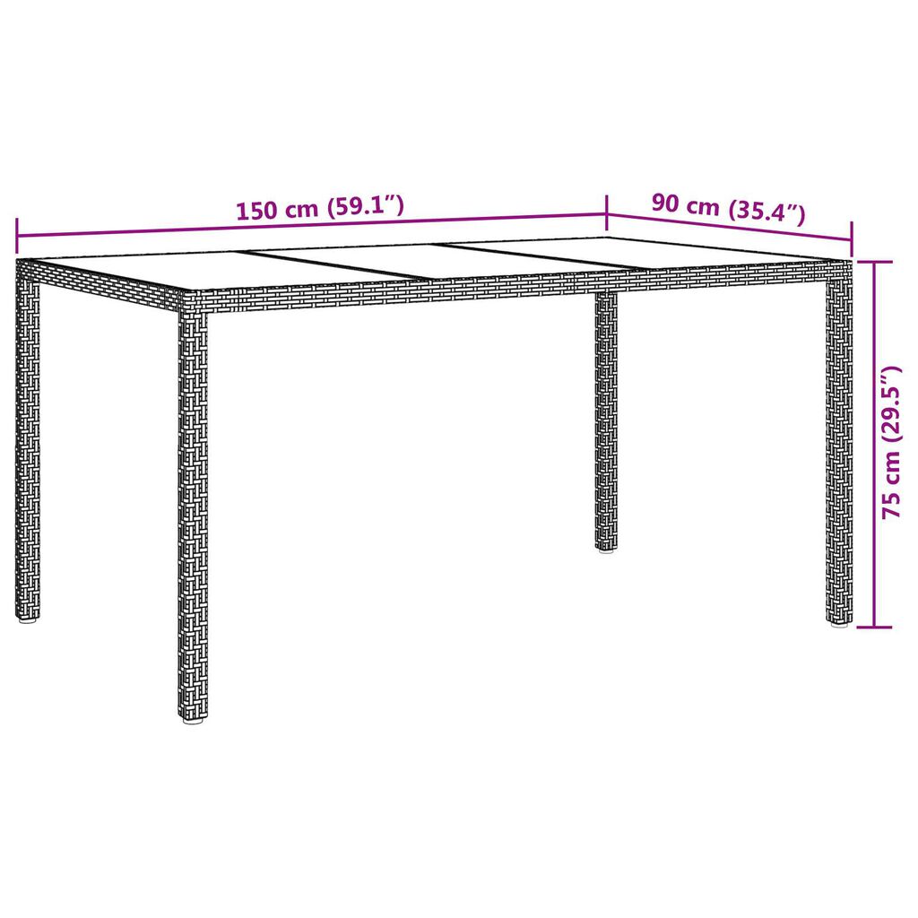 vidaXL Garden Dining Table White 150 x 90 x 75 cm Poly rattan