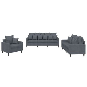 vidaXL 3 Piece Sofa Set with Cushions Dark Grey Velvet