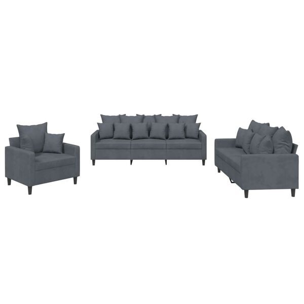 vidaXL 3 Piece Sofa Set with Cushions Dark Grey Velvet