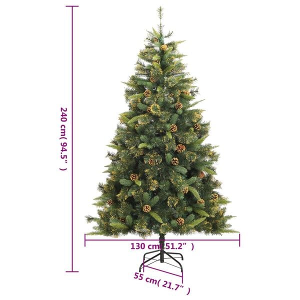vidaXL Artificial Hinged Christmas Tree with Cones 240 cm