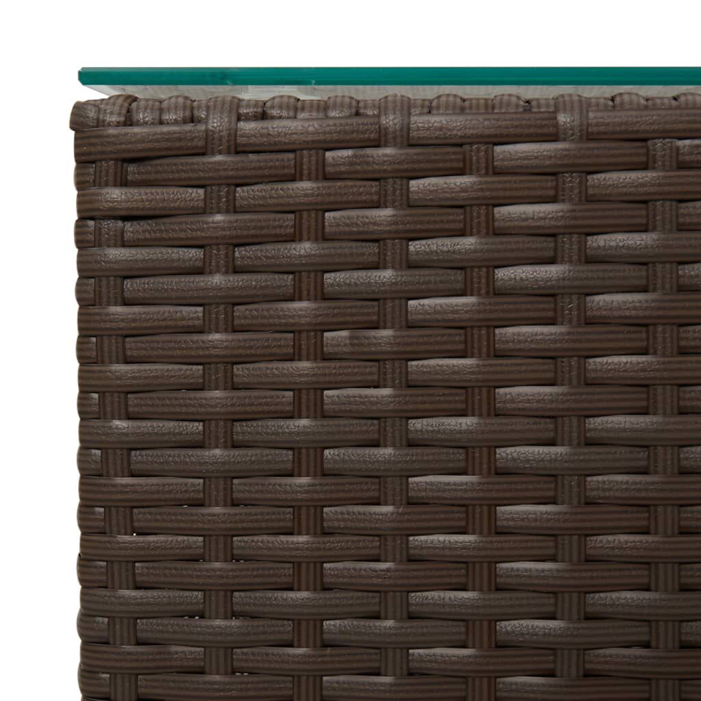 vidaXL Side Table with Glass Top Brown 35x35x52 cm Poly Rattan