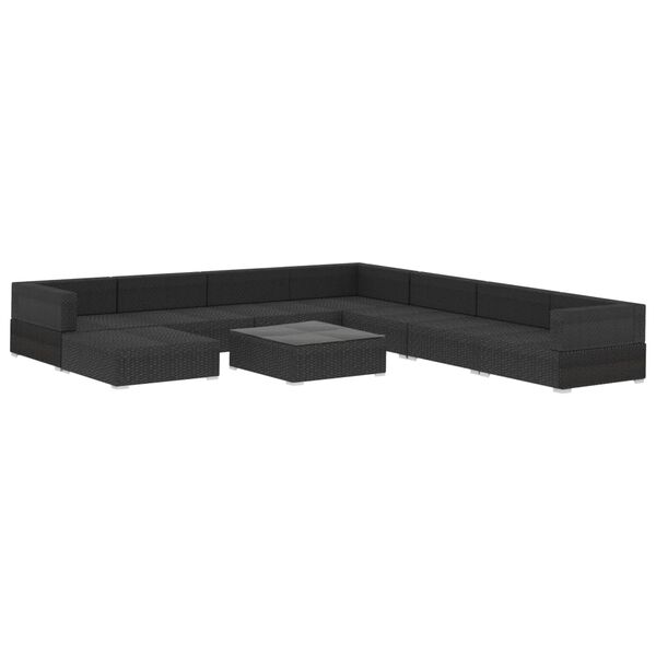 vidaXL 9 Piece Garden Lounge Set with Cushions Poly Rattan Black