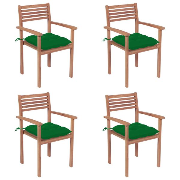 vidaXL Garden Chairs 4 pcs with Green Cushions Solid Teak Wood