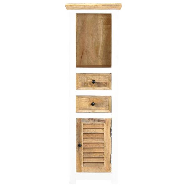 vidaXL Highboard White and Brown 40x30x128 cm Solid Rough Mango Wood