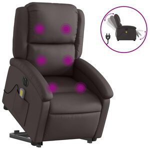 vidaXL Electric Stand up Massage Recliner Chair Dark Brown Real Leather