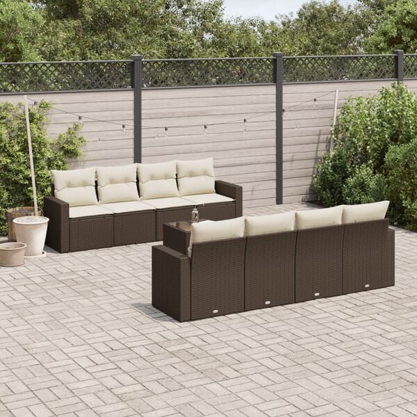 vidaXL 9 Piece Garden Sofa Set with Cushions Brown Poly Rattan