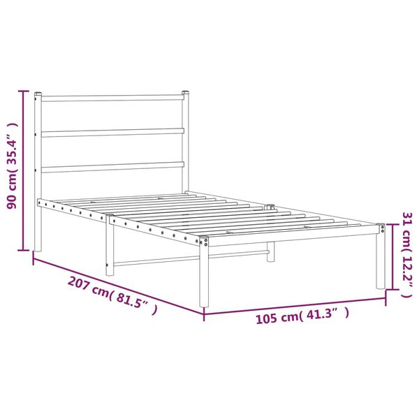 vidaXL Metal Bed Frame without Mattress with Headboard White 100x200cm