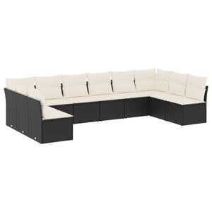 vidaXL 10 Piece Garden Sofa Set with Cushions Black Poly Rattan