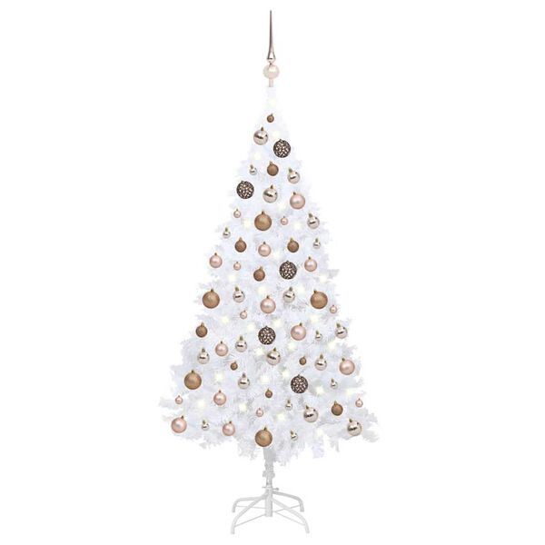 vidaXL Artificial Pre-lit Christmas Tree with Ball Set White 150 cm PVC