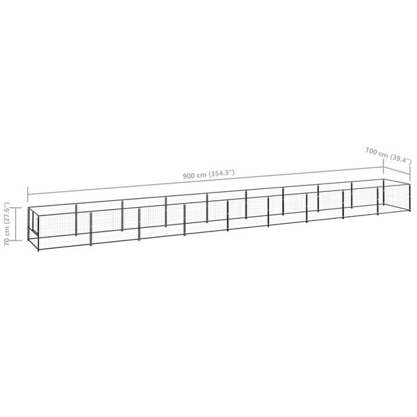 vidaXL Dog Kennel Black 9 m² Steel