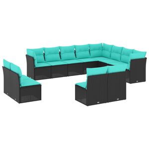 vidaXL 12 Piece Garden Sofa Set with Cushions Black Poly Rattan