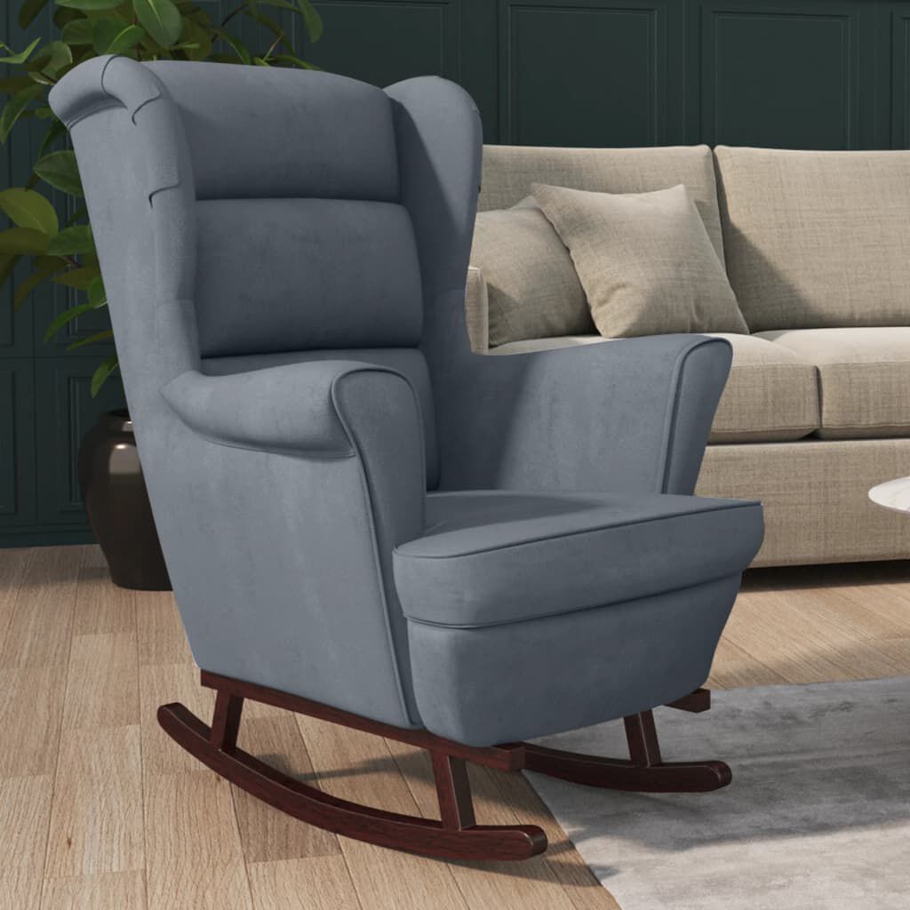 vidaXL Rocking Chair with Solid Wood Rubber Legs Dark Grey Velvet