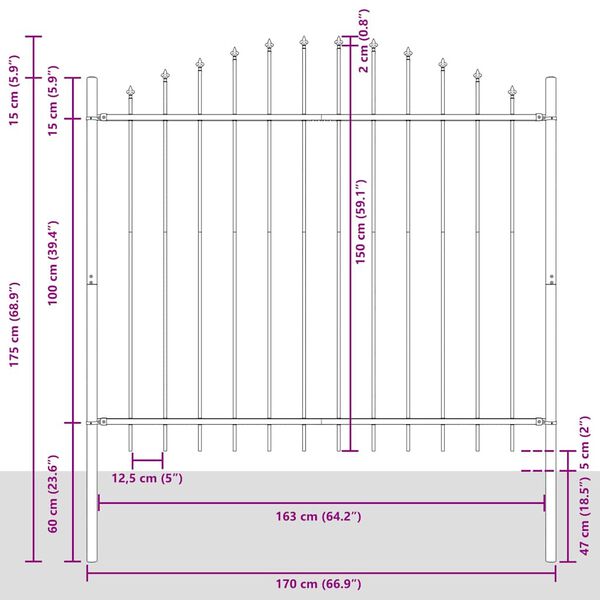 vidaXL Garden Fence with Spear Top Steel 170x150 cm Black
