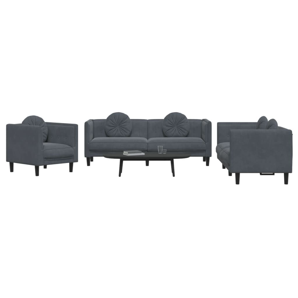 vidaXL 3 Piece Sofa Set with Pillows Dark Grey Velvet