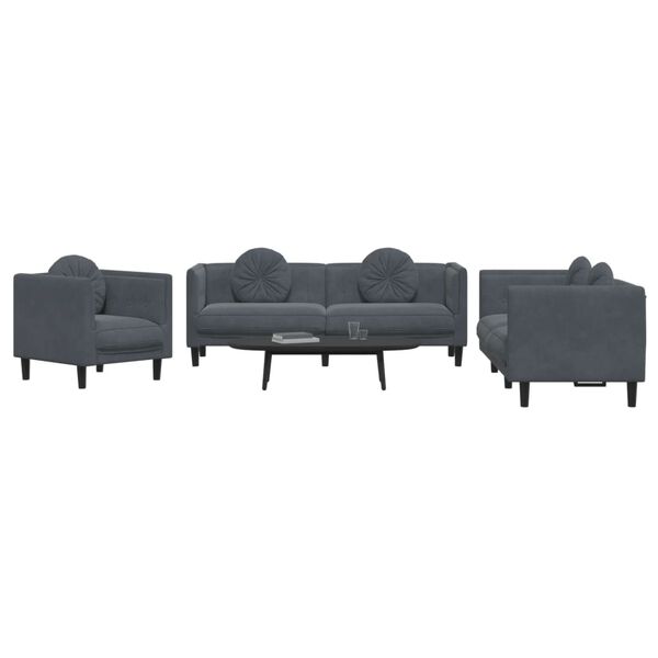 vidaXL 3 Piece Sofa Set with Pillows Dark Grey Velvet