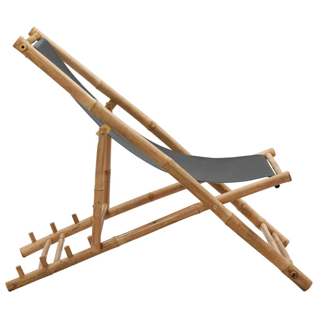 vidaXL Deck Chair Bamboo and Canvas Dark Grey