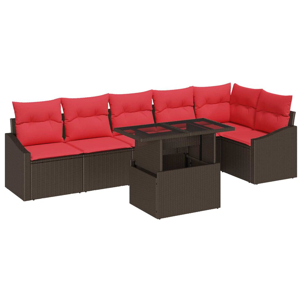 vidaXL 7 Piece Garden Sofa Set with Cushions Brown Poly Rattan