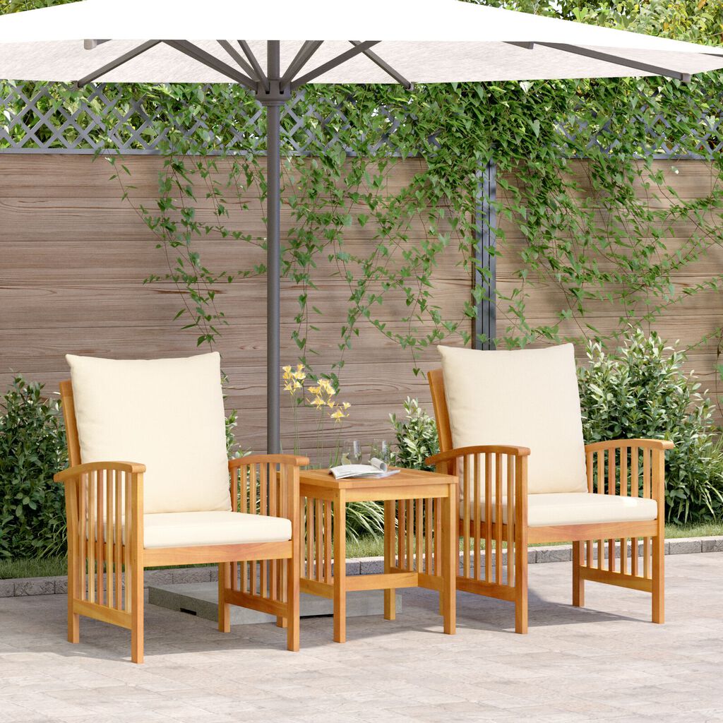 vidaXL 3 Piece Garden Lounge Set with Cushions Solid Acacia Wood
