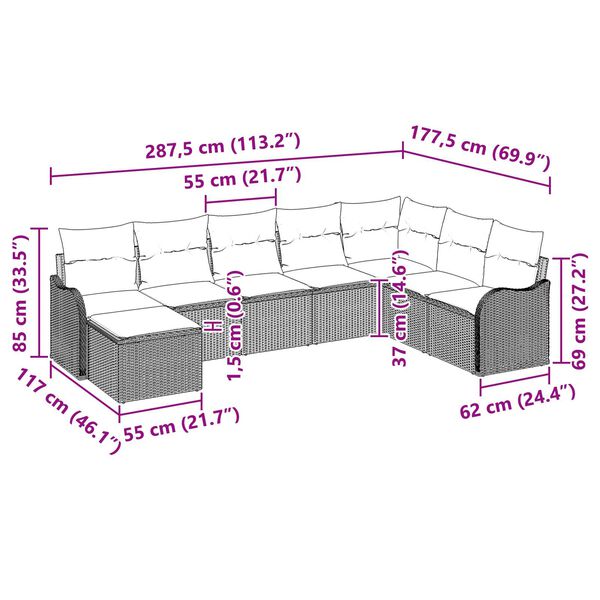 vidaXL 8 Piece Garden Sofa Set with Cushions - Black Poly Rattan