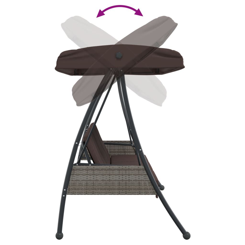 vidaXL Garden Swing Bench with Adjustable Canopy Coffee Brown Steel