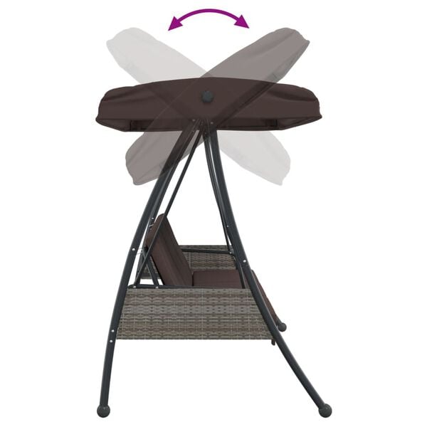 vidaXL Garden Swing Bench with Adjustable Canopy Coffee Brown Steel