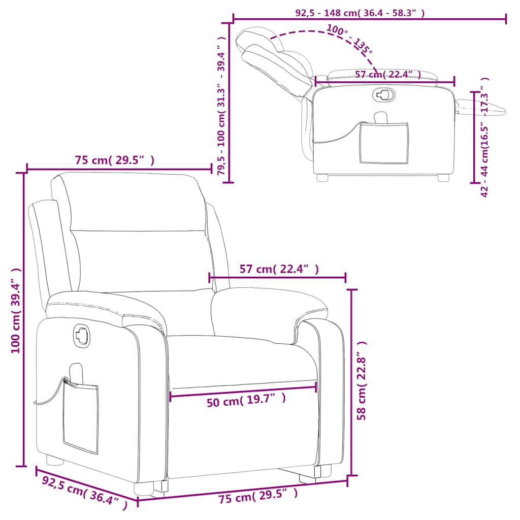 vidaXL Stand up Massage Recliner Chair Grey Faux Leather