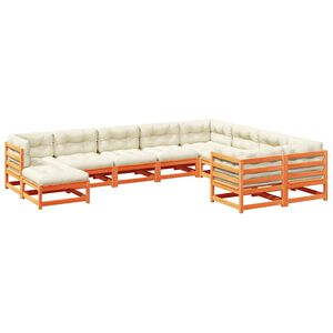 vidaXL 10 Piece Garden Sofa Set with Cushions Wax Brown Solid Wood Pine
