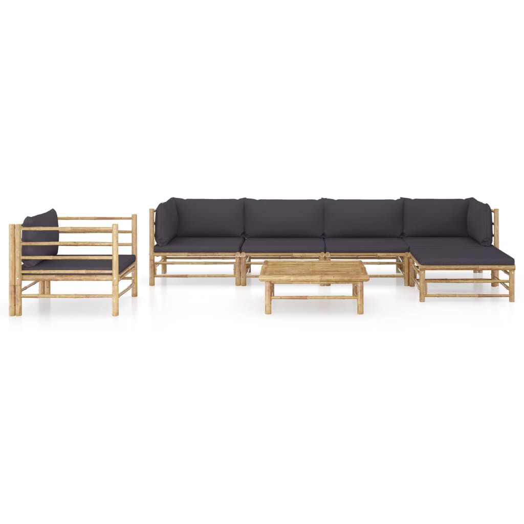 vidaXL 7 Piece Garden Lounge Set with Dark Grey Cushions Bamboo