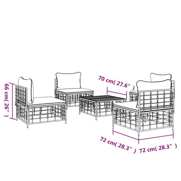 vidaXL 5 Piece Garden Lounge Set with Cushions Anthracite Poly Rattan