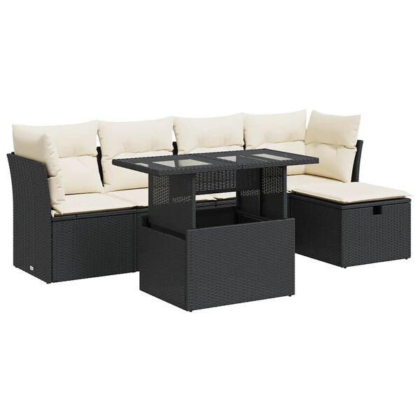 vidaXL 6 Piece Garden Sofa Set with Cushions Black Poly Rattan