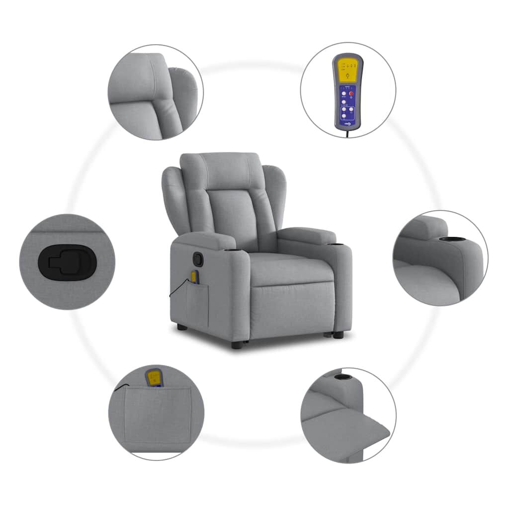 vidaXL Stand up Massage Recliner Chair Light Grey Fabric