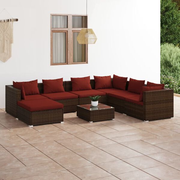 vidaXL 8 Piece Garden Lounge Set with Cushions Poly Rattan Brown