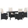 vidaXL Garden Dining Set with Cushion 5 pcs Black Poly Rattan
