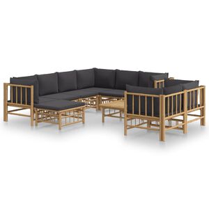 vidaXL 10 Piece Garden Lounge Set with Dark Grey Cushions Bamboo
