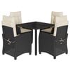 vidaXL 5 Piece Garden Dining Set with Cushions Black Poly Rattan