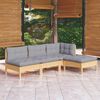 vidaXL 4 Piece Garden Lounge Set with Grey Cushions Pinewood
