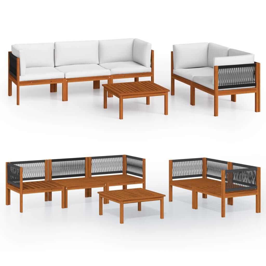 vidaXL 6 Piece Garden Lounge Set with Cushions Cream Solid Acacia Wood