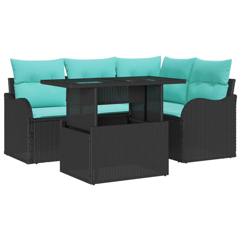 vidaXL 5 Piece Garden Sofa Set with Cushions Black Poly Rattan