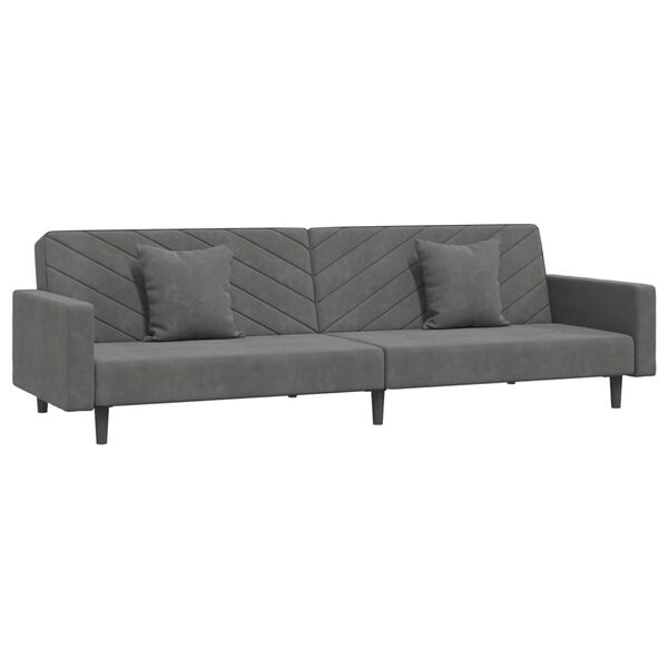 vidaXL 2-Seater Sofa Bed with Two Pillows Dark Grey Velvet