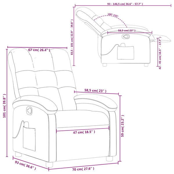 vidaXL Massage Recliner Chair Wine Red Fabric