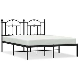 vidaXL Metal Bed Frame without Mattress with Headboard Black 135x190cm