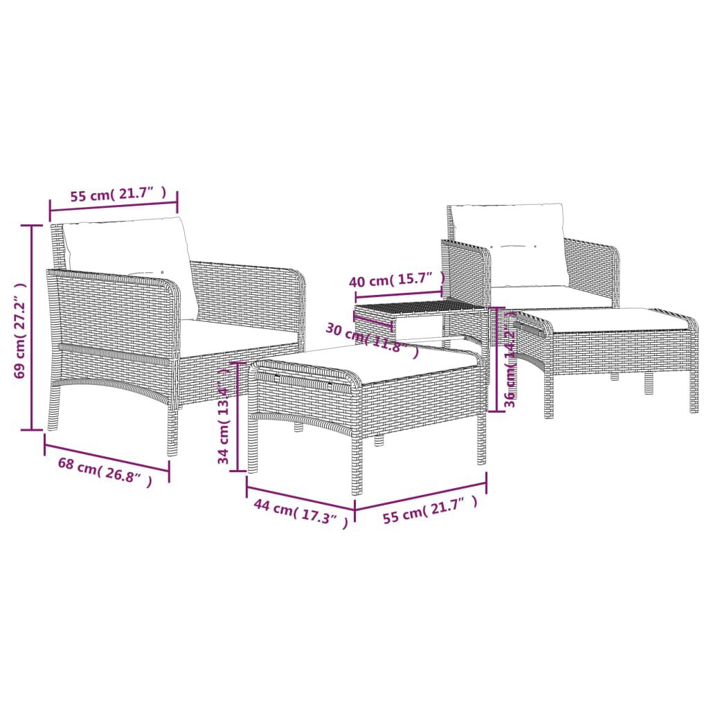 vidaXL 5 Piece Garden Lounge Set with Cushions Grey Poly Rattan