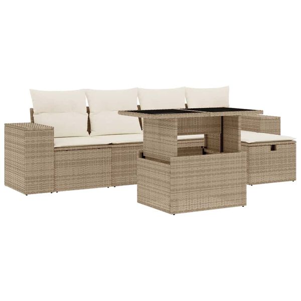 vidaXL 6 Piece Garden Sofa Set with Cushions Beige Poly Rattan